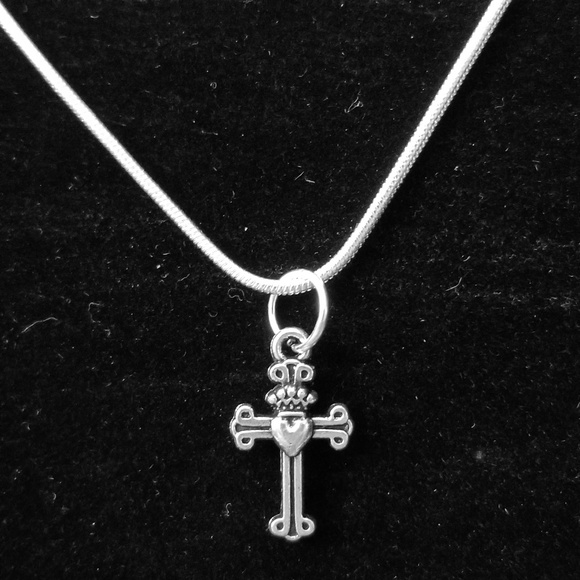 Heart & Crown Cross .925 Sterling Silver N… - Picture 1 of 2